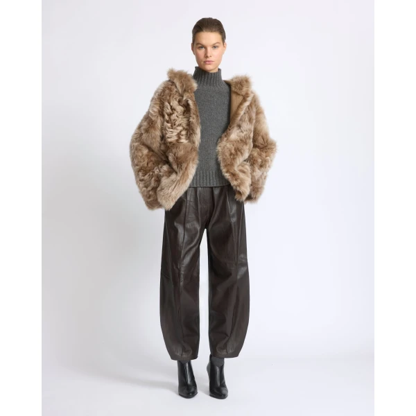 Yves Salomon Reversible Hooded Toscana Lambskin Shearling Jacket in Camel | Shearling Jackets | Luxury Shoes 