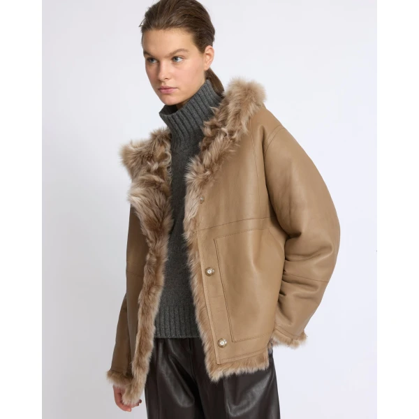 Yves Salomon Reversible Hooded Toscana Lambskin Shearling Jacket in Camel | Shearling Jackets | Luxury Shoes 