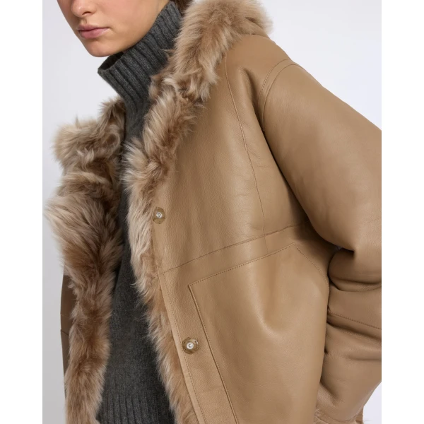 Yves Salomon Reversible Hooded Toscana Lambskin Shearling Jacket in Camel | Shearling Jackets | Luxury Shoes 