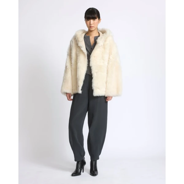 Yves Salomon Reversible Hooded Toscana Lambskin Shearling Jacket in White | Shearling Jackets | Luxury Shoes 