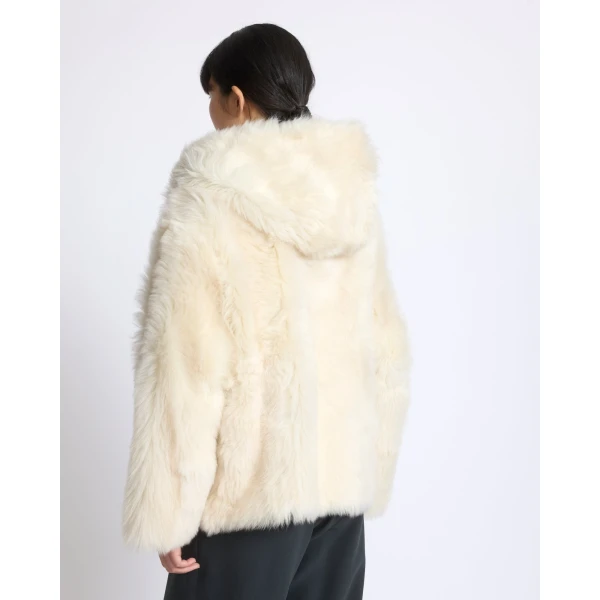 Yves Salomon Reversible Hooded Toscana Lambskin Shearling Jacket in White | Shearling Jackets | Luxury Shoes 