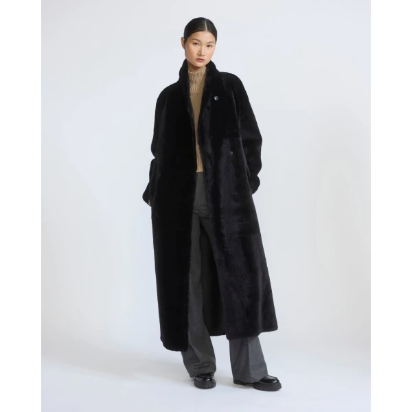 Yves Salomon Reversible Long Lacon Lamb Shearling Coat in Brown | Shearling Coat | Luxury Shoes 