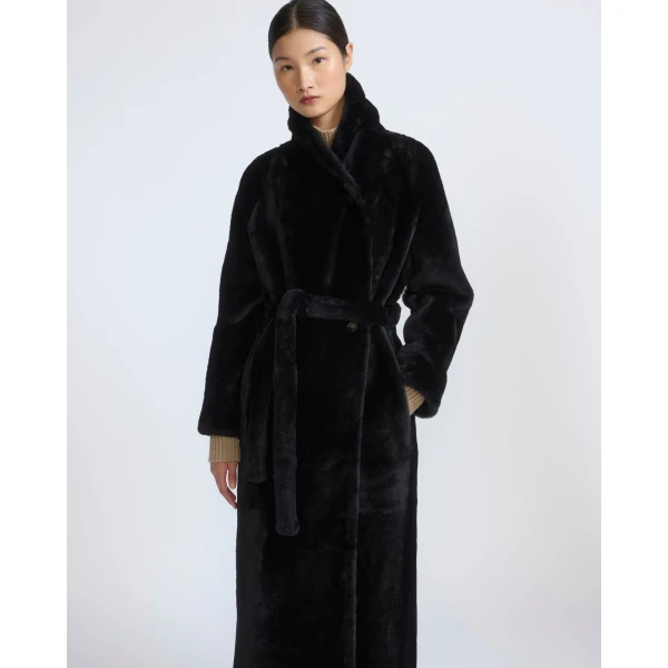 Yves Salomon Reversible Long Lacon Lamb Shearling Coat in Brown | Shearling Coat | Luxury Shoes 