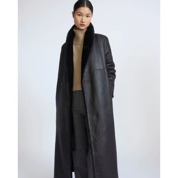 Yves Salomon Reversible Long Lacon Lamb Shearling Coat in Brown | Shearling Coat | Luxury Shoes 