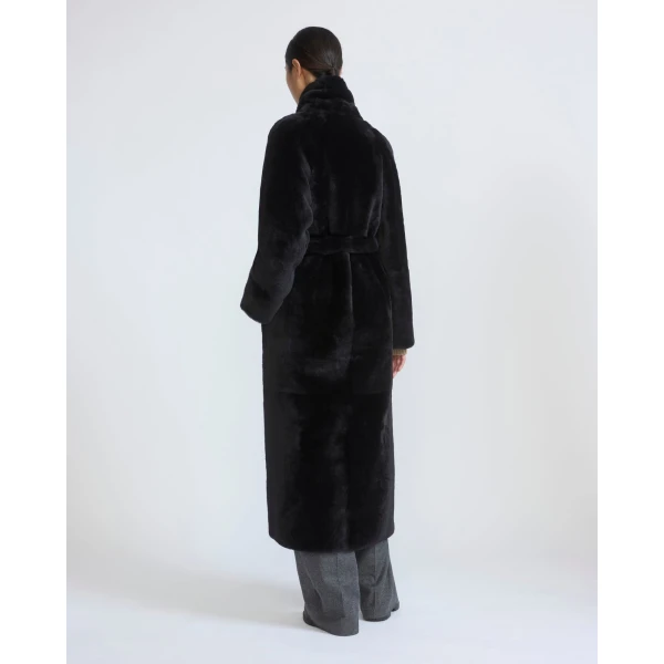 Yves Salomon Reversible Long Lacon Lamb Shearling Coat in Brown | Shearling Coat | Luxury Shoes 