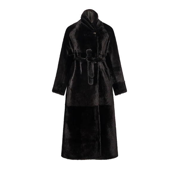Yves Salomon Reversible Long Lacon Lamb Shearling Coat in Brown | Shearling Coat | Luxury Shoes 