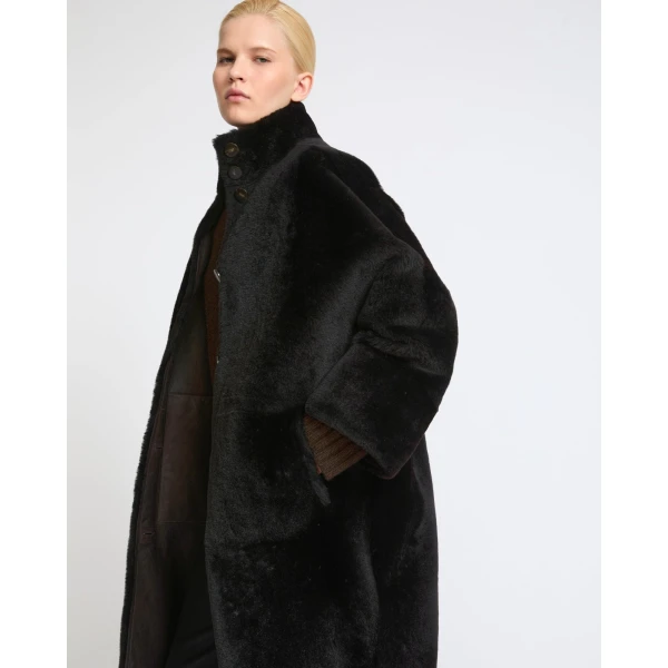 Yves Salomon Reversible Oversized Lamb Shearling Coat in Brown | Shearling Coat | Luxury Shoes 