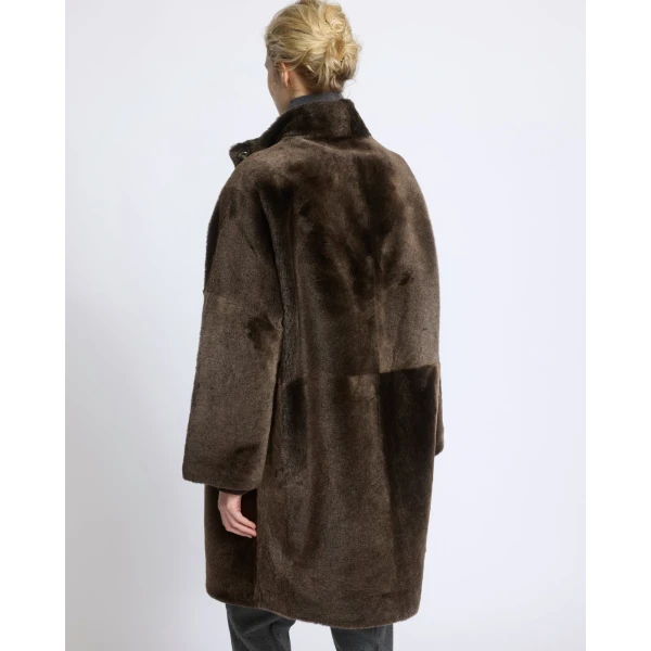 Yves Salomon Reversible Oversized Lamb Shearling Coat in Brown | Shearling Coat | Luxury Shoes 