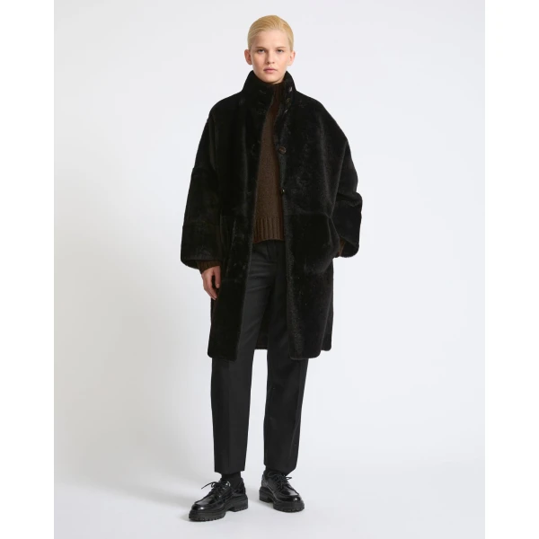 Yves Salomon Reversible Oversized Lamb Shearling Coat in Brown | Shearling Coat | Luxury Shoes 