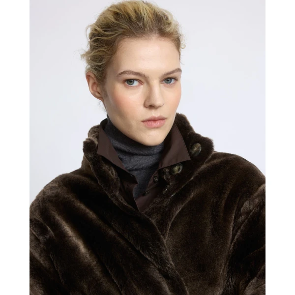 Yves Salomon Reversible Oversized Lamb Shearling Coat in Brown | Shearling Coat | Luxury Shoes 