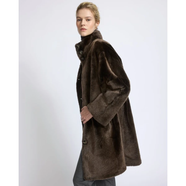 Yves Salomon Reversible Oversized Lamb Shearling Coat in Brown | Shearling Coat | Luxury Shoes 