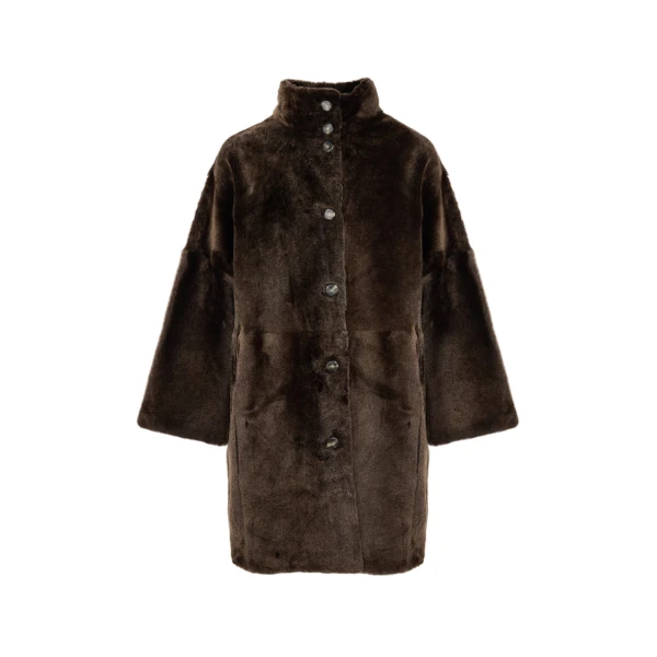 Yves Salomon Reversible Oversized Lamb Shearling Coat in Brown | Shearling Coat | Luxury Shoes 