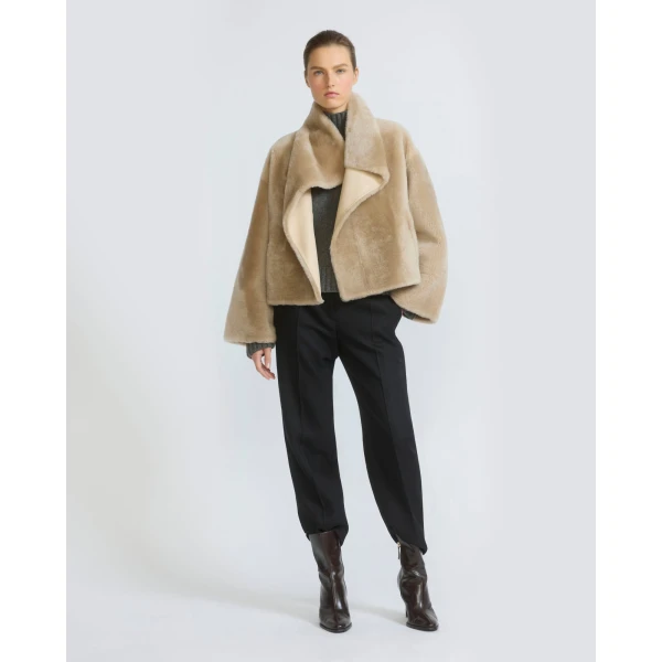 Yves Salomon Reversible Short Lacon Lambskin Shearling Jacket in Beige | Shearling Jackets | Luxury Shoes 