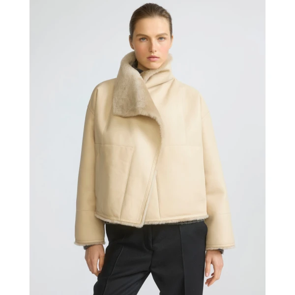 Yves Salomon Reversible Short Lacon Lambskin Shearling Jacket in Beige | Shearling Jackets | Luxury Shoes 