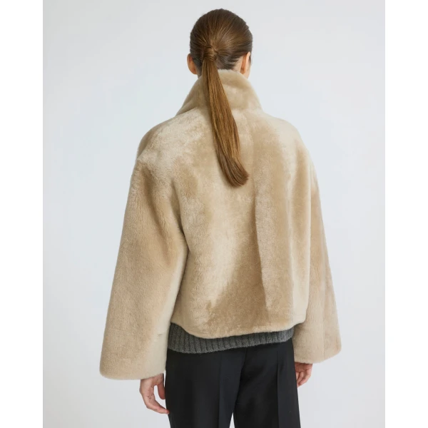 Yves Salomon Reversible Short Lacon Lambskin Shearling Jacket in Beige | Shearling Jackets | Luxury Shoes 