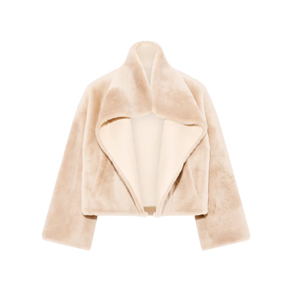 Yves Salomon Reversible Short Lacon Lambskin Shearling Jacket in Beige | Shearling Jackets | Luxury Shoes 