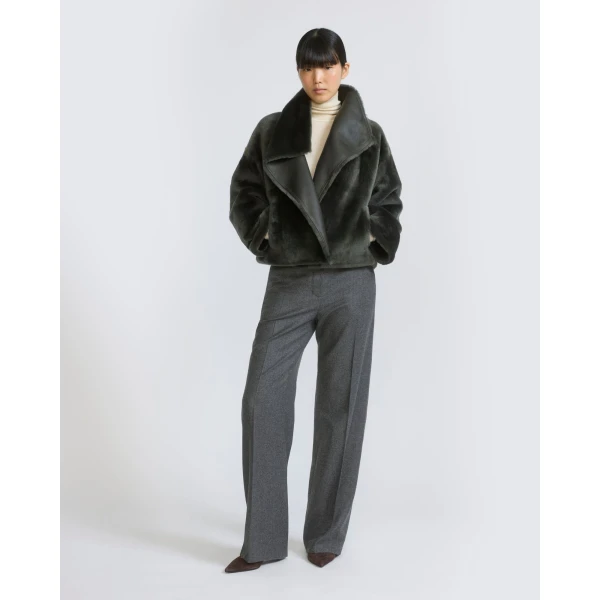 Yves Salomon Reversible Short Lacon Lambskin Shearling Jacket in Dark Green | Shearling Jackets | Luxury Shoes 