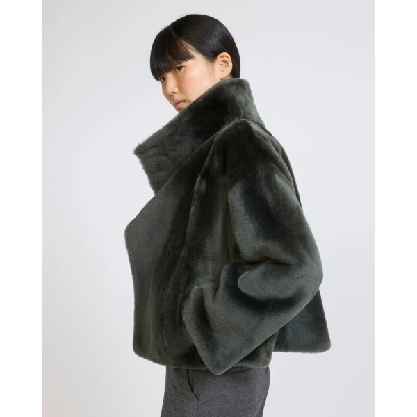 Yves Salomon Reversible Short Lacon Lambskin Shearling Jacket in Dark Green | Shearling Jackets | Luxury Shoes 