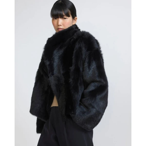 Yves Salomon Reversible Short Toscana Lambskin Shearling Jacket in Black | Shearling Jackets | Luxury Shoes 