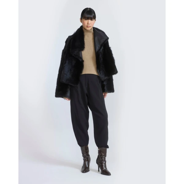 Yves Salomon Reversible Short Toscana Lambskin Shearling Jacket in Black | Shearling Jackets | Luxury Shoes 
