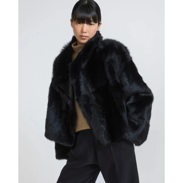 Yves Salomon Reversible Short Toscana Lambskin Shearling Jacket in Black | Shearling Jackets | Luxury Shoes 