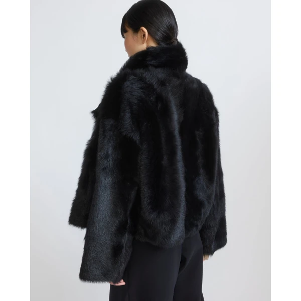 Yves Salomon Reversible Short Toscana Lambskin Shearling Jacket in Black | Shearling Jackets | Luxury Shoes 