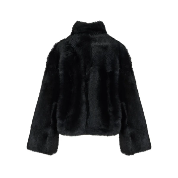 Reversible Short Toscana Lambskin Shearling Jacket in Black