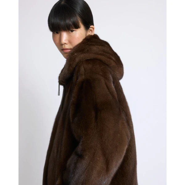 Yves Salomon Reversible Technical Fabric Hoodie with Mink Fur in Khaki | Jackets | Luxury Shoes 
