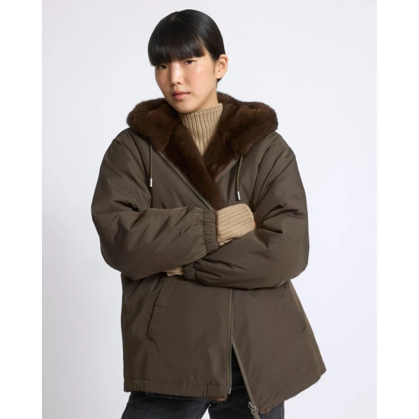 Yves Salomon Reversible Technical Fabric Hoodie with Mink Fur in Khaki | Jackets | Luxury Shoes 