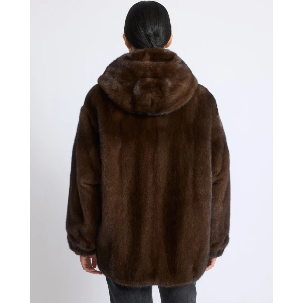 Yves Salomon Reversible Technical Fabric Hoodie with Mink Fur in Khaki | Jackets | Luxury Shoes 