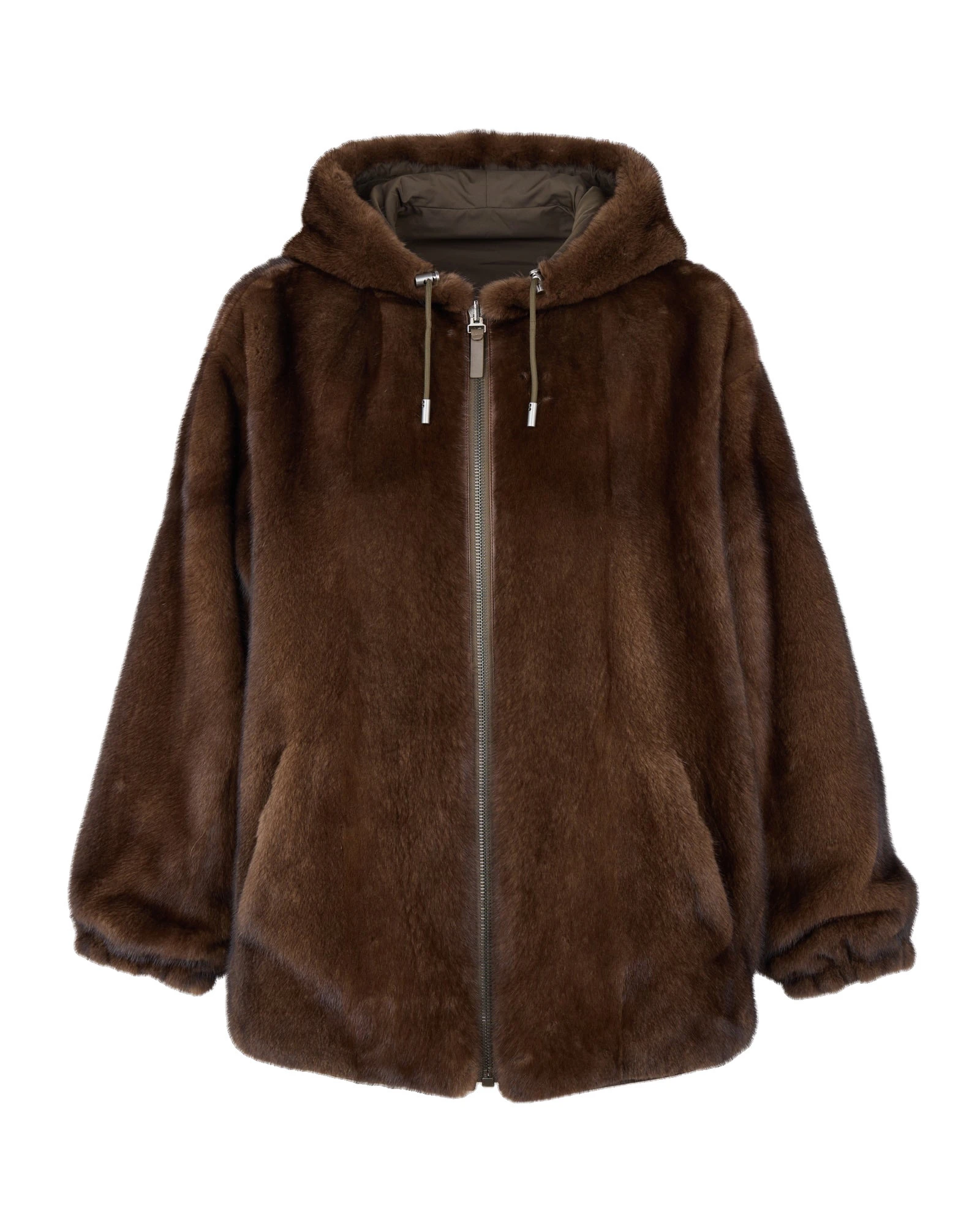 Yves Salomon Reversible Technical Fabric Hoodie with Mink Fur in Khaki Yves Salomon Reversible Technical Fabric Hoodie with Mink Fur in Khaki | Women | Luxury Shoes