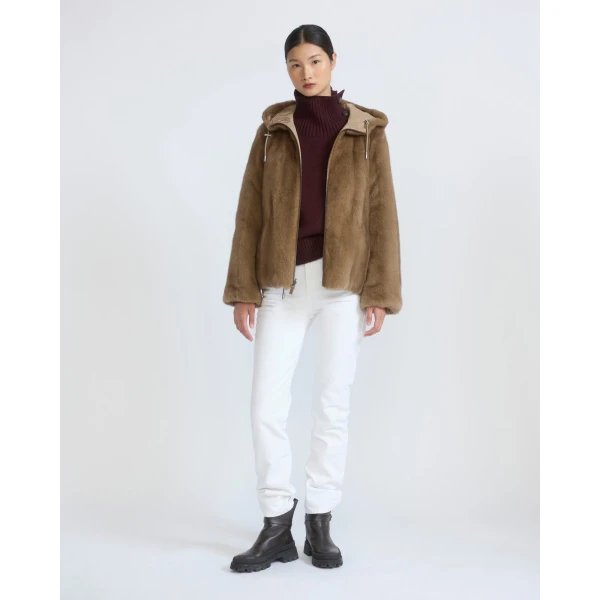 Yves Salomon Reversible Water-Repellent Hooded Jacket with Mink Fur in Beige | Jackets | Luxury Shoes 