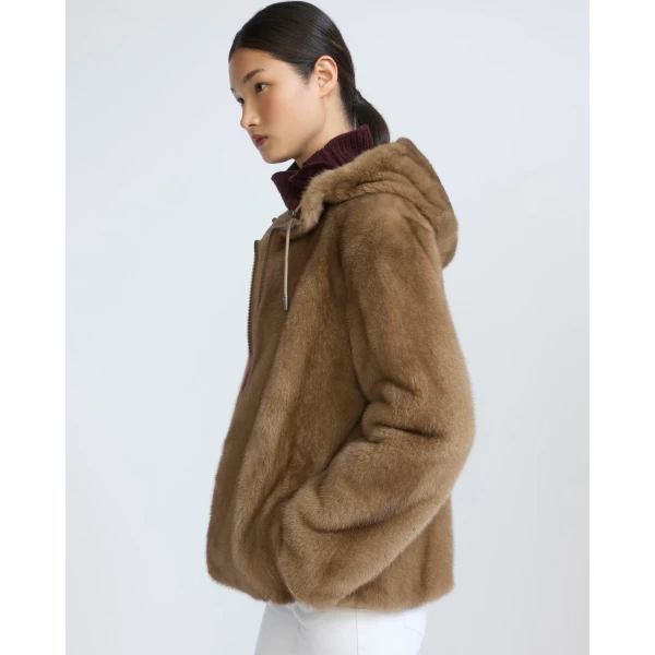 Yves Salomon Reversible Water-Repellent Hooded Jacket with Mink Fur in Beige | Jackets | Luxury Shoes 