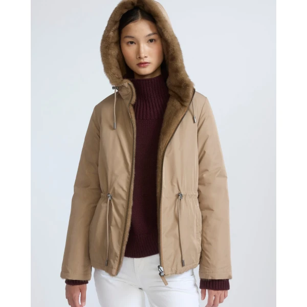 Yves Salomon Reversible Water-Repellent Hooded Jacket with Mink Fur in Beige | Jackets | Luxury Shoes 