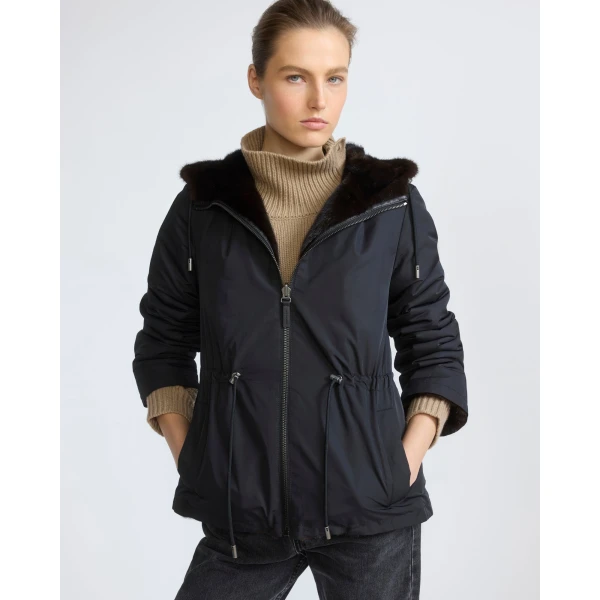 Yves Salomon Reversible Water-Repellent Hooded Jacket with Mink Fur in Black | Jackets | Luxury Shoes 