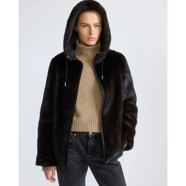 Yves Salomon Reversible Water-Repellent Hooded Jacket with Mink Fur in Black | Jackets | Luxury Shoes 