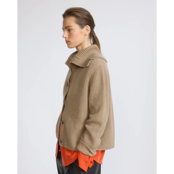 Yves Salomon Sailor Collar Knit Cardigan in Beige | Cardigan | Luxury Shoes 