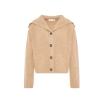 Yves Salomon Sailor Collar Knit Cardigan in Beige | Cardigan | Luxury Shoes 