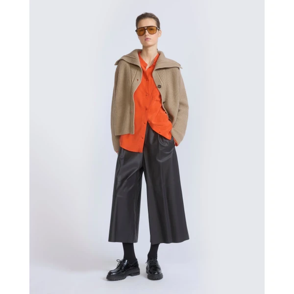 Yves Salomon Sailor Collar Knit Cardigan in Beige | Cardigan | Luxury Shoes 