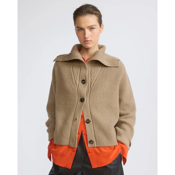 Yves Salomon Sailor Collar Knit Cardigan in Beige | Cardigan | Luxury Shoes 