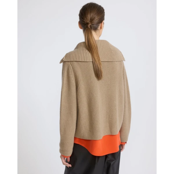 Yves Salomon Sailor Collar Knit Cardigan in Beige | Cardigan | Luxury Shoes 