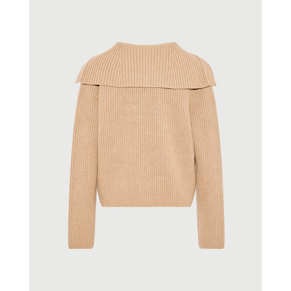 Yves Salomon Sailor Collar Knit Cardigan in Beige | Cardigan | Luxury Shoes 
