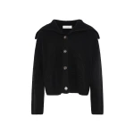 Yves Salomon Sailor Collar Knit Cardigan in Black | Cardigan | Luxury Shoes 
