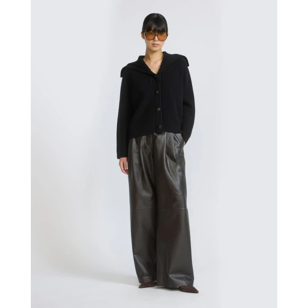 Yves Salomon Sailor Collar Knit Cardigan in Black | Cardigan | Luxury Shoes 