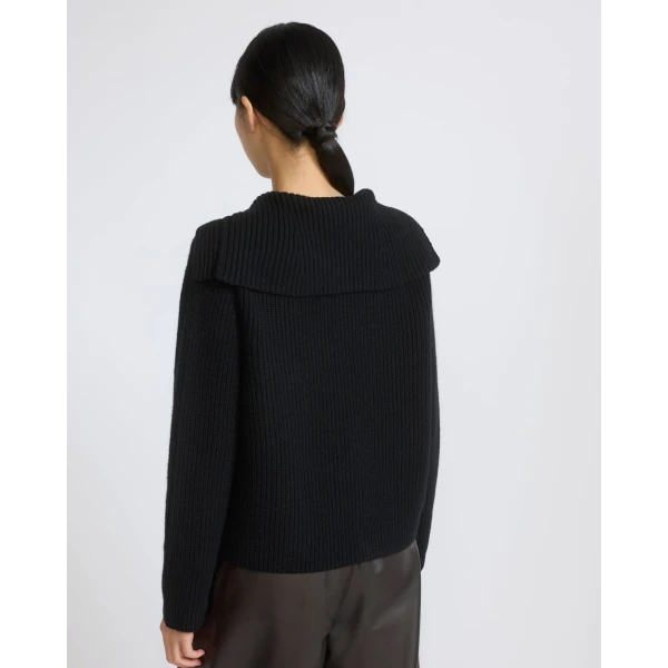 Yves Salomon Sailor Collar Knit Cardigan in Black | Cardigan | Luxury Shoes 