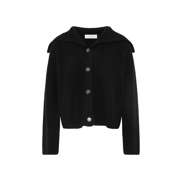 Sailor Collar Knit Cardigan in Black
