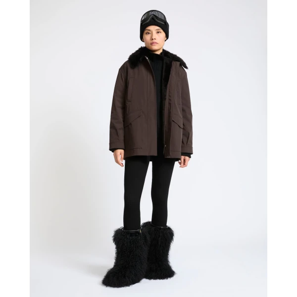 Yves Salomon Shirt-Collar Waterproof Parka with Lambskin Shearling in Dark Brown | Coats | Luxury Shoes 