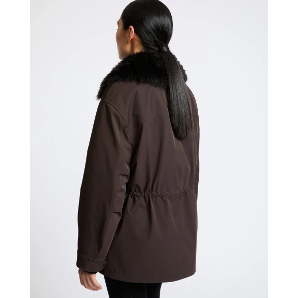 Yves Salomon Shirt-Collar Waterproof Parka with Lambskin Shearling in Dark Brown | Coats | Luxury Shoes 