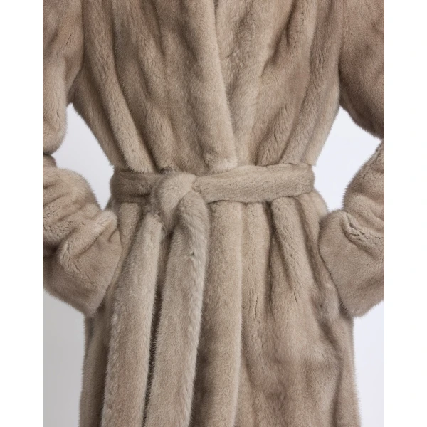 Yves Salomon Short Belted Straightened Long-Haired Mink Fur Coat in Grey | Coats | Luxury Shoes 