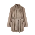 Yves Salomon Short Belted Straightened Long-Haired Mink Fur Coat in Grey | Coats | Luxury Shoes 